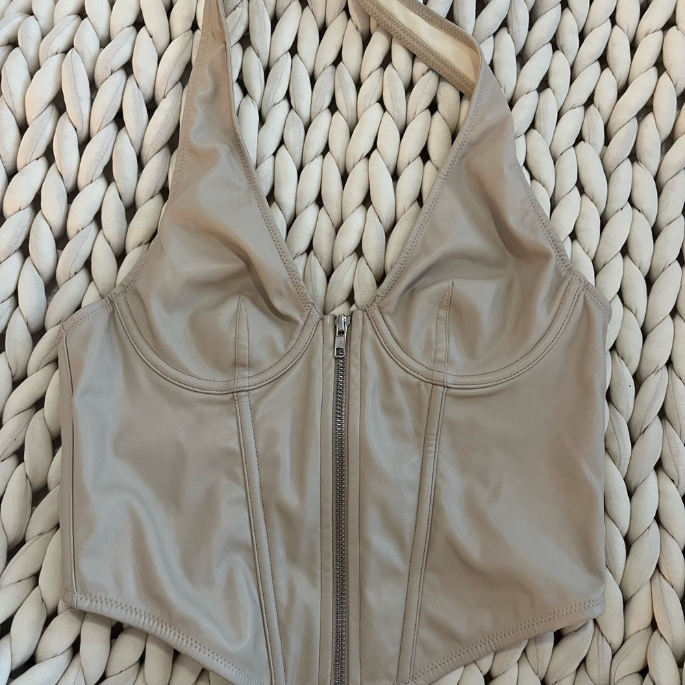 Urban Outfitters Out From Under Cream Lace-Up Faux Leather Corset Top Medium